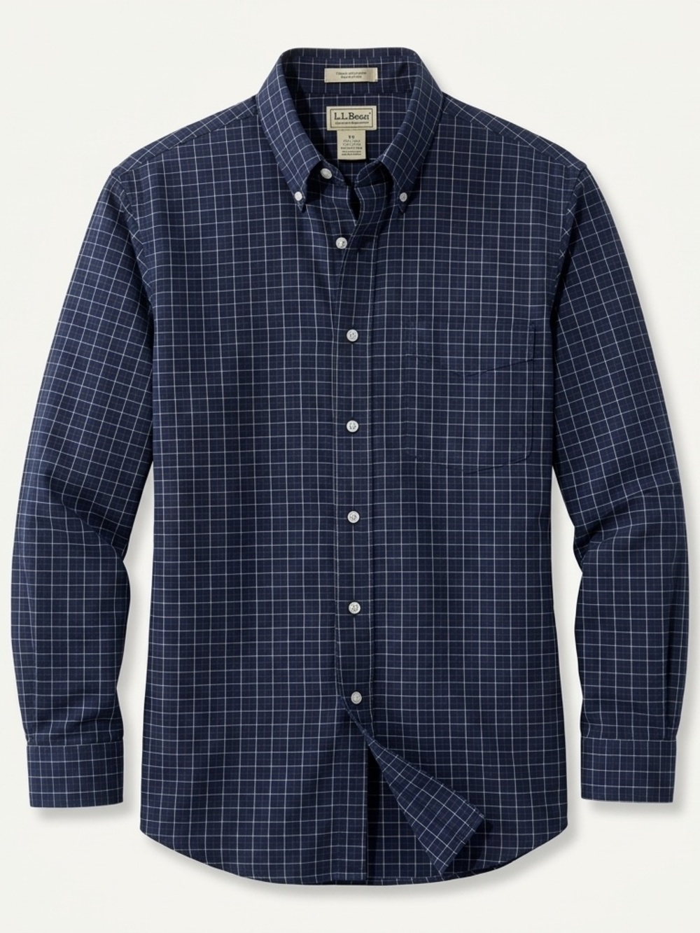 Vintage LL Bean Mens 16-34 Navy Blue Plaid Button Down Shirt Made in USA 1994